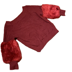 🌹 Burgundy Fur Sleeve Knit Sweater 🌹